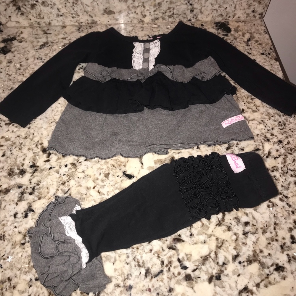 Ruffle Butts | Black & Grey Tunic/Pants Set